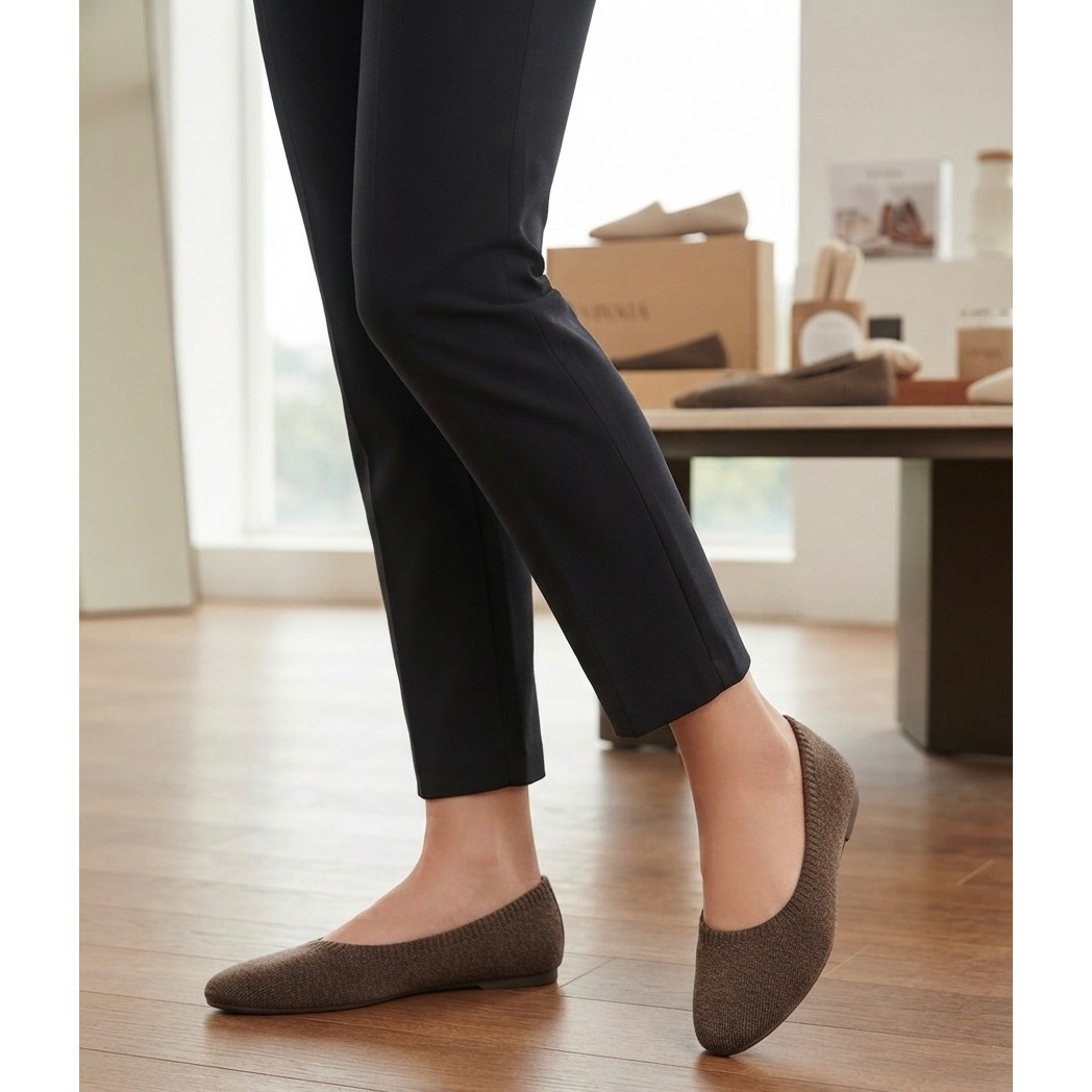 Vivaia Almond Toe Knit Ballet Flats Brown Comfort Slip On Size Eu/41 Us/10
